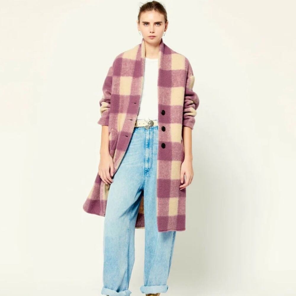 Isabel Marant Etoile Gabriel Fontizi Blanket Gingham Plaid Coat in Rosewood 34